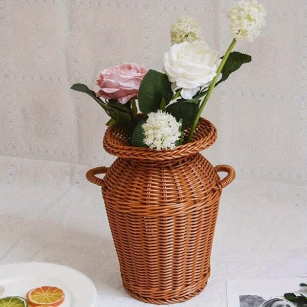 1pc Imitation Rattan Vase Tall Wicker Vase Wicker Flower Pot Woven Flower Vase Rattan Woven Vase Woven Floor Vase Flower