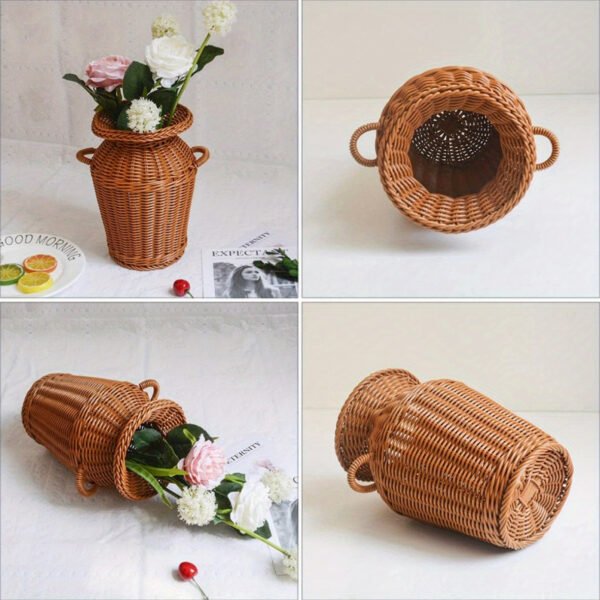 1pc Imitation Rattan Vase Tall Wicker Vase Wicker Flower Pot Woven Flower Vase Rattan Woven Vase Woven Floor Vase Flower