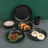 16-piece Unbreakable Plate Set, Shatterproof Dinnerware, Microwave and Dishwasher Safe, Reusable Tableware, Black Set Includes 8 Plates, 4 Bowls, 4 Cups