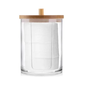 Portable Bamboo Lid Cotton Swab Storage Box Round Transparent Acrylic Multipurpose Makeup Remover Cotton Boxes