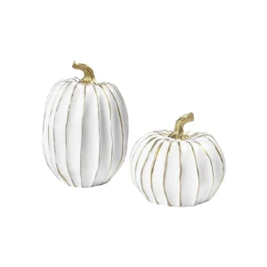 2pcs Fall Pumpkin Decor Vintage White and Gold Pumpkin Statue with Stem Table Centerpieces for Home