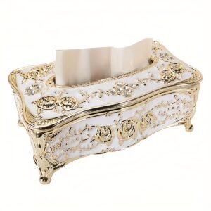 1pc Rose Pattern Tissue Box, Light Luxury European And American Style Gold-Plated Tissue Box