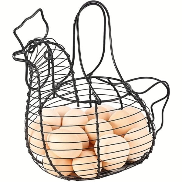 f2f45542-90c5-4174-8447-06397f124f12.jpg Vintage-Style Round Metal Egg Basket with Handle - Rustic Wire Design for Efficient Egg Collection