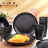16-piece Unbreakable Plate Set, Shatterproof Dinnerware, Microwave and Dishwasher Safe, Reusable Tableware, Black Set Includes 8 Plates, 4 Bowls, 4 Cups